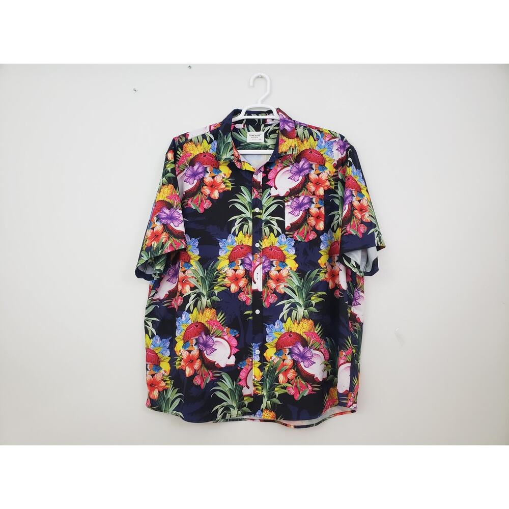 (Ju) Tunevuse Men's Shirt 3XL Short Sleeve Hawaiian Coconut Floral Tropical